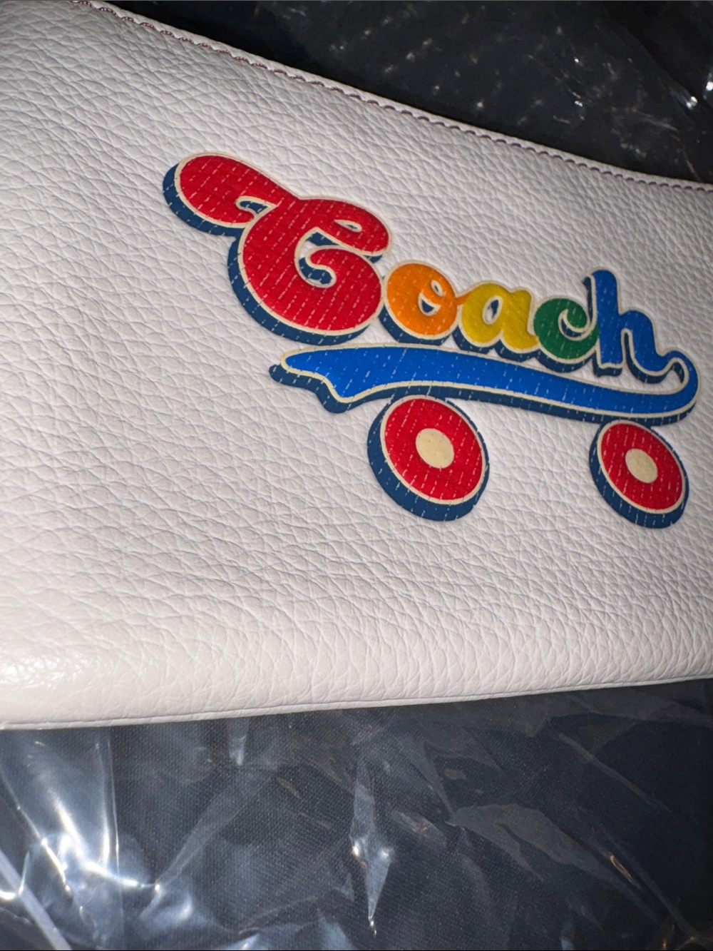 Coach White Leather Wristlet with Rainbow Logo EUC - Picture 2 of 7